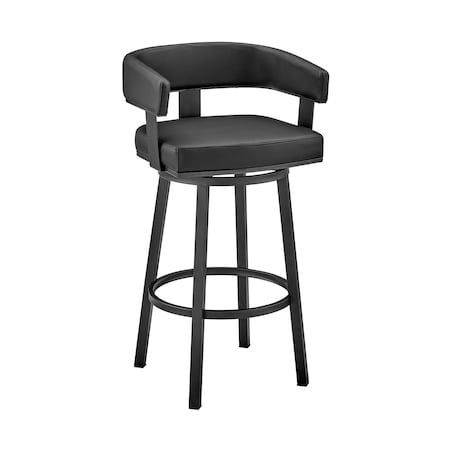Armen Living Lorin 26" Counter Height Swivel Bar Stool in Black Finish and Black Faux Leather LCLRBABLBL26